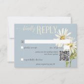 Rustieke Blauwe & Witte Daisies QR Code RSVP Kaartje (Voorkant)