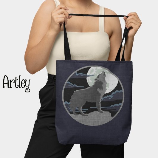 Rustieke Blauwe Wolf Howling op de Maan Natuur Sce Tote Bag