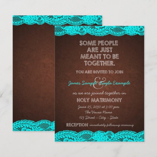 Rustieke Blauwgroen Blauwe en Bruine bruiloft Kaart (Voorkant / Achterkant)