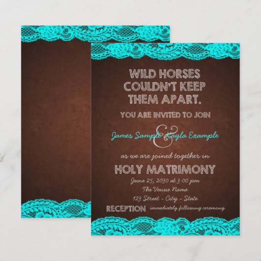 Rustieke Blauwgroen Blauwe en Bruine Country Weddi Kaart (Voorkant / Achterkant)