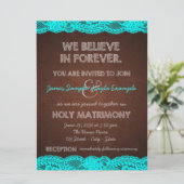 Rustieke Blauwgroen Blauwe en Bruine Country Weddi Kaart (Staand voorkant)