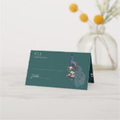 Rustieke Blauwgroen Bloemen Pauw bruiloft Plaatskaartje (Voorkant)