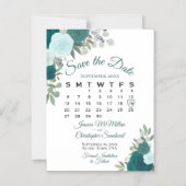 Rustieke Blauwgroen bloemenbruiloft Save the Date Magnetische Uitnodiging (Voorkant)