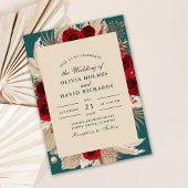 Rustieke Blauwgroen Bourgogne Rozen bruiloft uitno Kaart