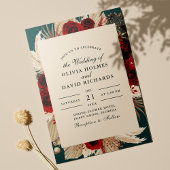 Rustieke Blauwgroen Bourgogne Rozen bruiloft uitno Kaart