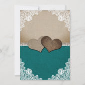 Rustieke Blauwgroen Burlap Lace String Lights Brui Kaart (Achterkant)