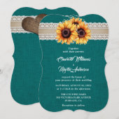 Rustieke Blauwgroen Burlap Lace Zonnebloem Bruilof Kaart (Voorkant / Achterkant)