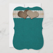Rustieke Blauwgroen Burlap Lace Zonnebloem Bruilof Kaart (Achterkant)