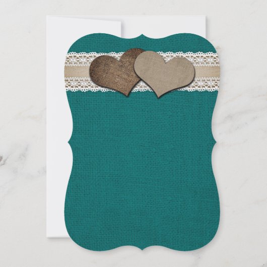 Rustieke Blauwgroen Burlap Lace Zonnebloem Bruilof Kaart (Achterkant)