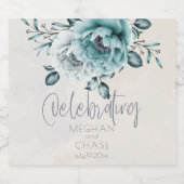 Rustieke Blauwgroen en Alabaster Peony Floral Likeurfles Etiket (Enkel label)