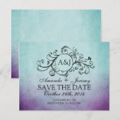 Rustieke Blauwgroen en Paarse Boheemse Save The Da Aankondigingskaart (Voorkant / Achterkant)