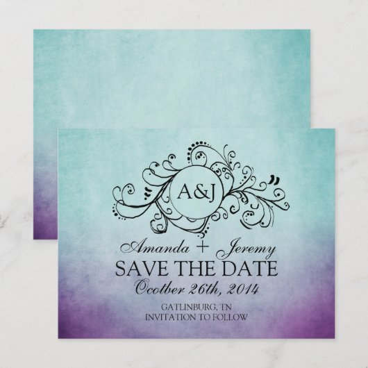 Rustieke Blauwgroen en Paarse Boheemse Save The Da Aankondigingskaart (Voorkant / Achterkant)