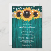 Rustieke Blauwgroen en Zonnebloem bruiloft uitnodi Kaart (Voorkant)
