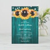 Rustieke Blauwgroen en Zonnebloem bruiloft uitnodi Kaart (Staand voorkant)