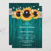 Rustieke Blauwgroen en Zonnebloem bruiloft uitnodi Kaart (Voorkant / Achterkant)