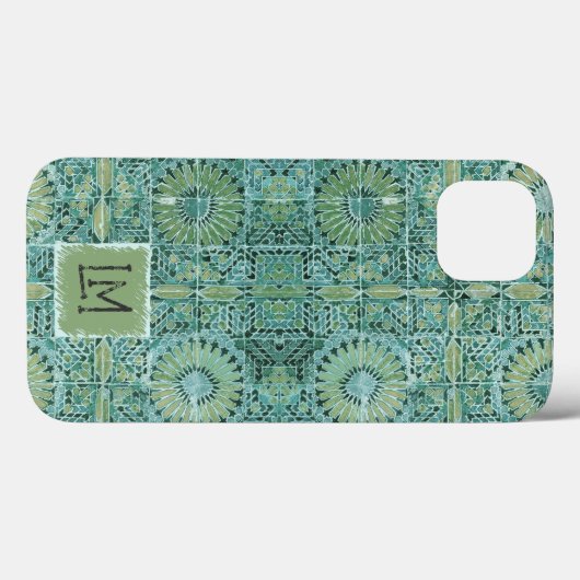 Rustieke Blauwgroen gestempelde  esthetische bloem Case-Mate iPhone Case (Achterkant (horizontaal))