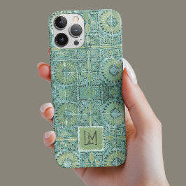 Rustieke Blauwgroen gestempelde  esthetische bloem Case-Mate iPhone Case