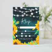 Rustieke blauwgroen groene string lichten zonneblo RSVP kaartje (Staand voorkant)