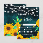 Rustieke blauwgroen groene string lichten zonneblo RSVP kaartje (Voorkant / Achterkant)