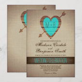 Rustieke Blauwgroen Hart Pijl Land Wedding Uitnodi Kaart (Voorkant / Achterkant)