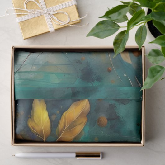 Rustieke Blauwgroen herfst lente bladeren bloemenb Tissuepapier (Geschenk)