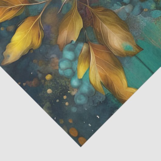 Rustieke Blauwgroen herfst lente bladeren bloemenb Tissuepapier (Detail)