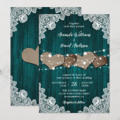 Rustieke Blauwgroen houten jute kant bruiloft uitn Kaart (Voorkant / Achterkant)