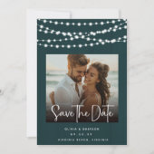 Rustieke Blauwgroen Houten Lichten 2 Foto's Save t Save The Date (Voorkant)