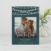 Rustieke Blauwgroen Houten Lichten 2 Foto's Save t Save The Date (Staand voorkant)