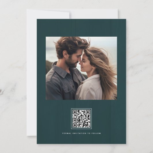 Rustieke Blauwgroen Houten Lichten 2 Foto's Save t Save The Date (Achterkant)