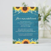 Rustieke Blauwgroen houten zonnebloem bruiloft acc Informatiekaartje (Staand voorkant)