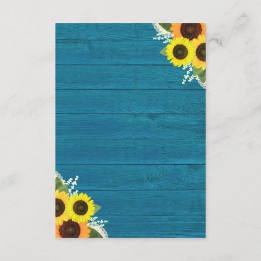 Rustieke Blauwgroen houten zonnebloem bruiloft acc Informatiekaartje (Achterkant)