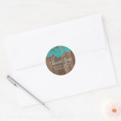 Rustieke Blauwgroen kant en houten bruiloft dank u Ronde Sticker (Envelop)