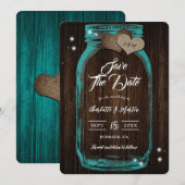 Rustieke Blauwgroen Mason Jar Wood Fall Wedding Save The Date (Voorkant / Achterkant)