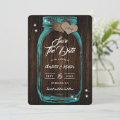 Rustieke Blauwgroen Mason Jar Wood Fall Wedding Save The Date (Staand voorkant)