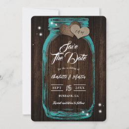 Rustieke Blauwgroen Mason Jar Wood Fall Wedding Save The Date