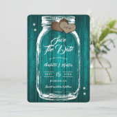 Rustieke Blauwgroen Mason Jar Wood Fall Wedding Save The Date (Staand voorkant)
