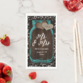 Rustieke Blauwgroen Mason Jar Wood Mr & Mrs Weddin Servet (Insitu)