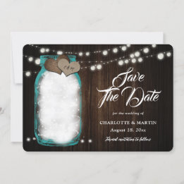 Rustieke Blauwgroen Mason Jar Wood String Lights W Save The Date