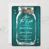 Rustieke Blauwgroen Mason Jar Wood Wedding Save The Date (Voorkant)