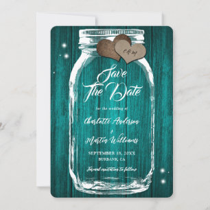 Rustieke Blauwgroen Mason Jar Wood Wedding Save The Date
