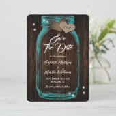 Rustieke Blauwgroen Mason Jar Wood Wedding Save The Date (Staand voorkant)