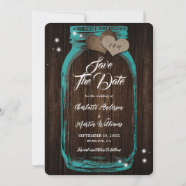 Rustieke Blauwgroen Mason Jar Wood Wedding Save The Date