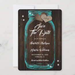 Rustieke Blauwgroen Mason Jar Wood Wedding Save The Date