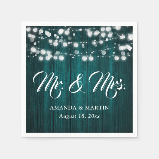 Rustieke Blauwgroen Mr en Mrs Wedding Napkins Servet (Voorkant)