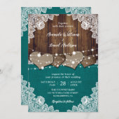 Rustieke Blauwgroen schuur hout burlap kant bruilo Kaart (Voorkant / Achterkant)