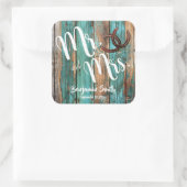 Rustieke Blauwgroen schuur hout Hoefijzer bruiloft Vierkante Sticker (Tas)