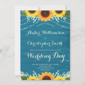 Rustieke Blauwgroen String Lights Kant Zonnebloem Kaart (Voorkant)