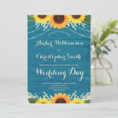 Rustieke Blauwgroen String Lights Kant Zonnebloem Kaart (Staand voorkant)