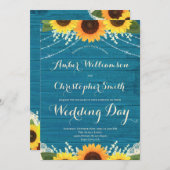 Rustieke Blauwgroen String Lights Kant Zonnebloem Kaart (Voorkant / Achterkant)